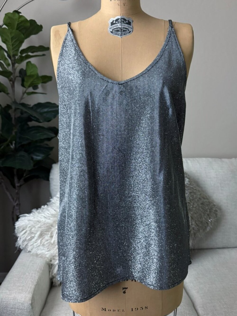 Plus Size Women's Silver Metallic Shimmery Glitter Cami Camisole Tank Top 3XL